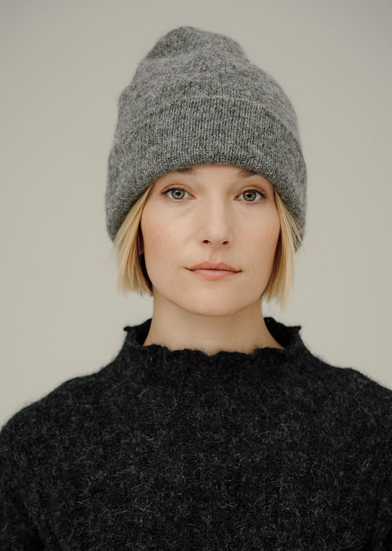 Bare Knitwear Alpaca Andes Beanie in Grey Melange