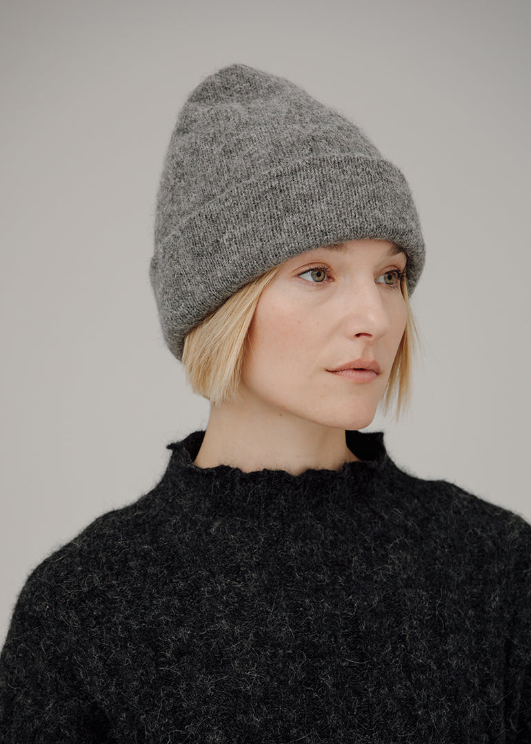 Bare Knitwear Alpaca Andes Beanie in Grey Melange