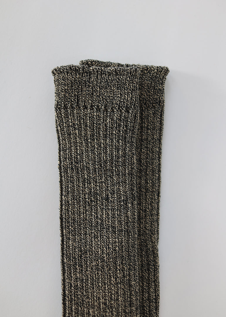 Ichi Antiquites - Linen Rib Socks in Natural Black